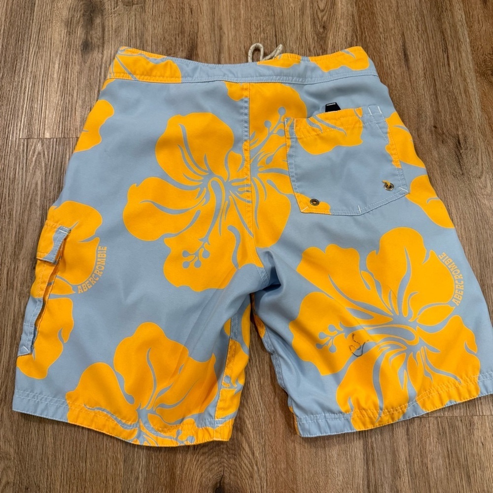 VTG Y2K Abercrombie Fitch Swim Trunks Reversible Floral Preppy Beach Surf Sz 36 - Picture 2 of 8